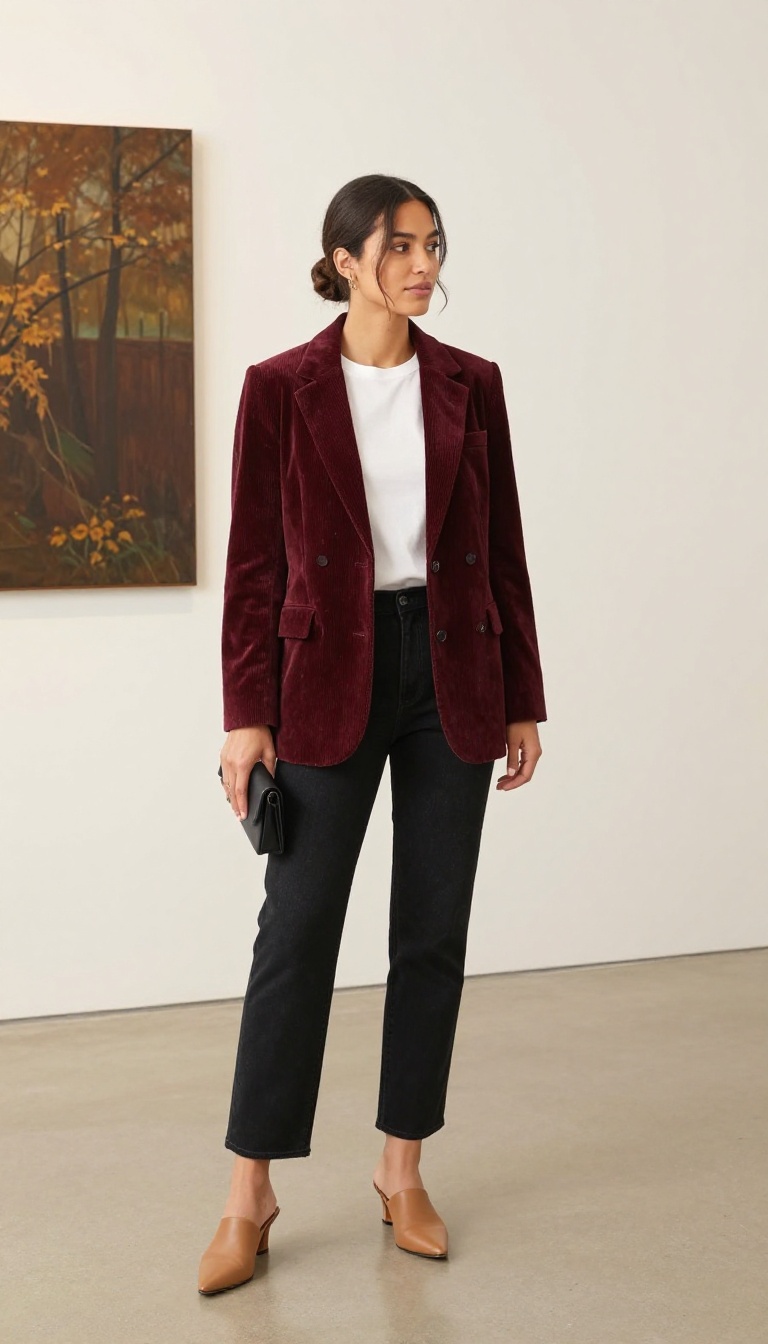 10. Black Jeans and a Corduroy Blazer for Smart-Casual Events