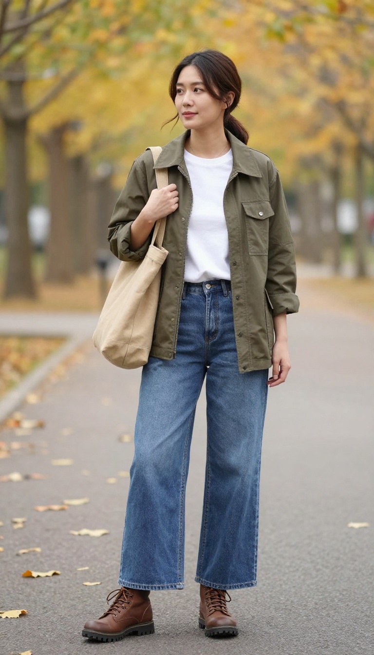 10. Utility Jacket and Wide-Leg Jeans