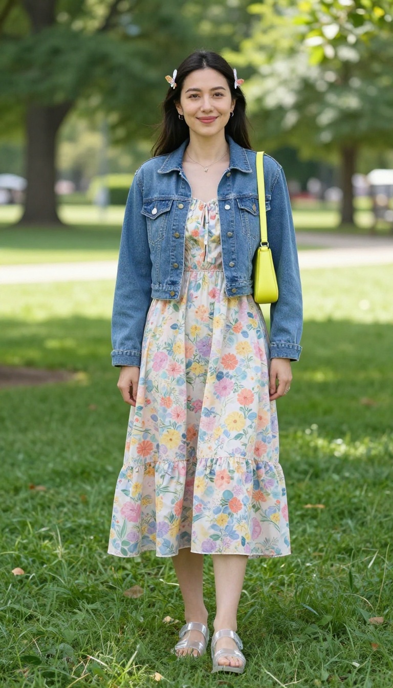 11. Sundress + Denim Jacket + Jelly Shoes