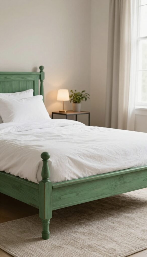 4. Green Wooden Bed Frame for a Natural Look idea
