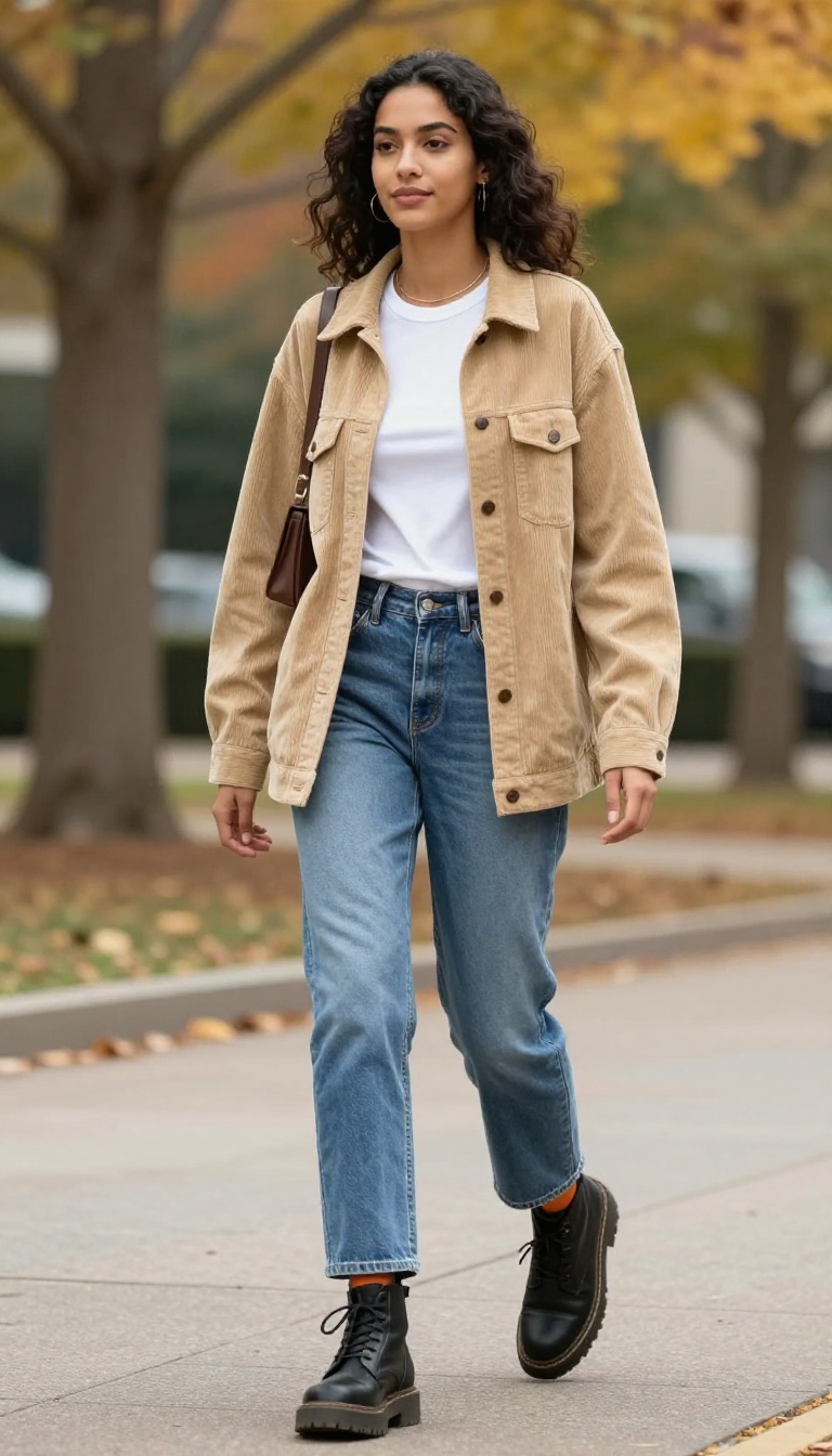 2. Baby Tee Under a Corduroy Jacket