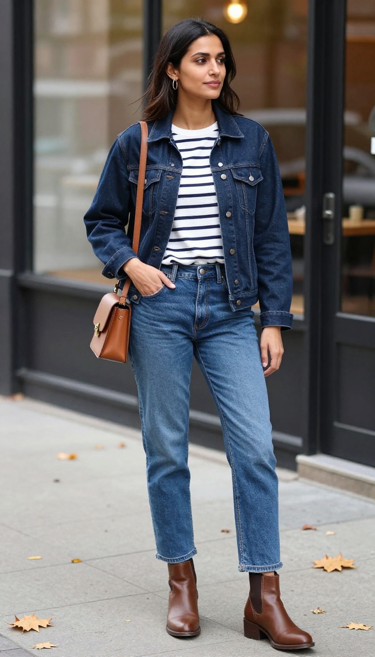 3. Denim-on-Denim with a Dark Wash Saia Jacket