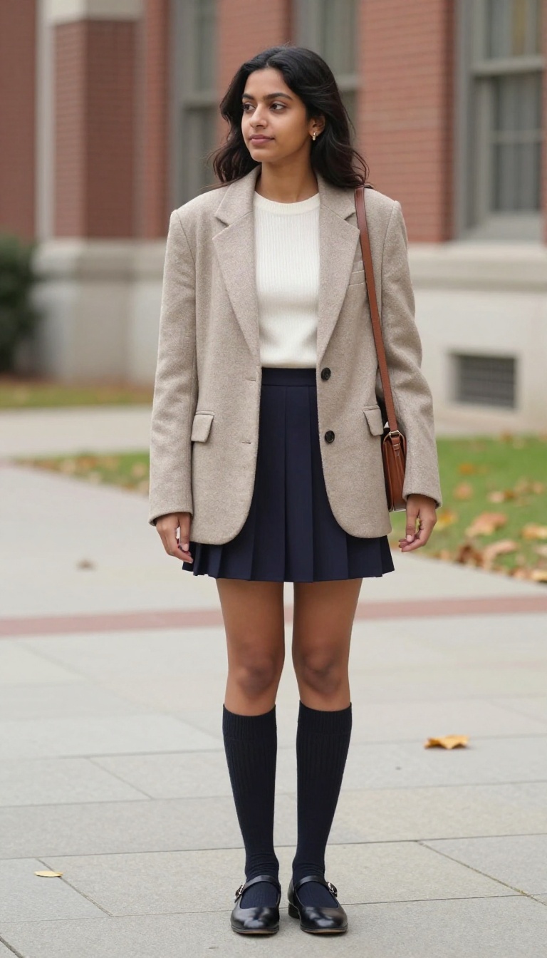 7. Blazer and Mini Skirt with Knee-High Socks