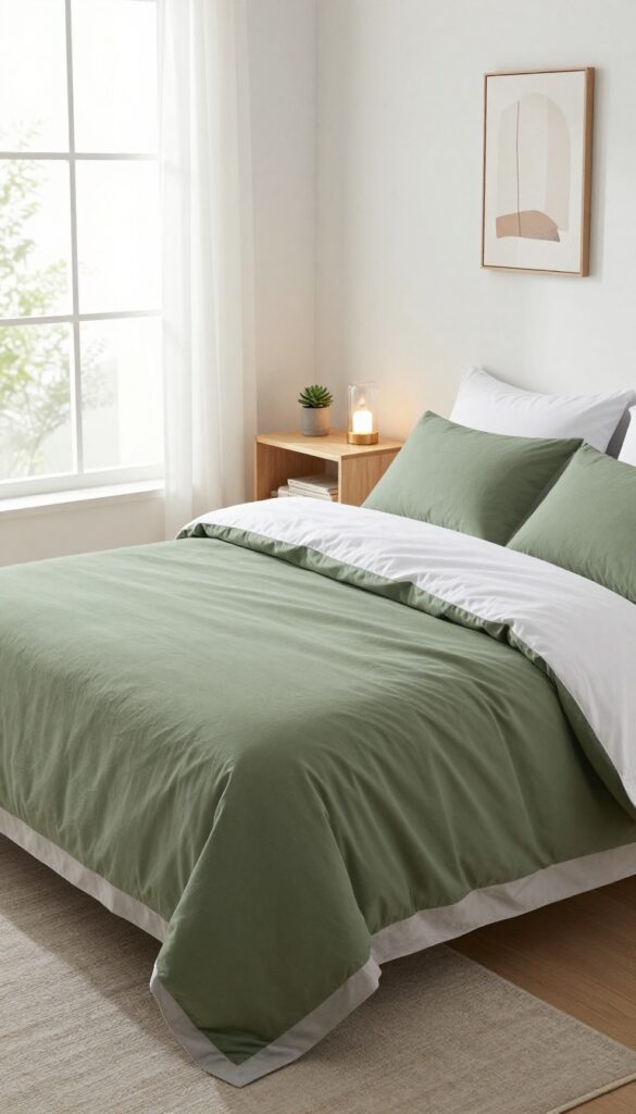 2. Olive Green Comforter with Layered Textures idea