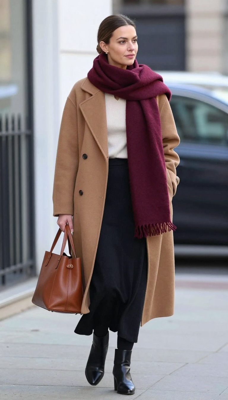 10. Maxi Skirt with Heeled Boots and a Belted Coat