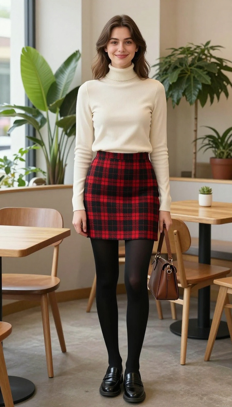 5. Plaid Mini Skirt with a Turtleneck