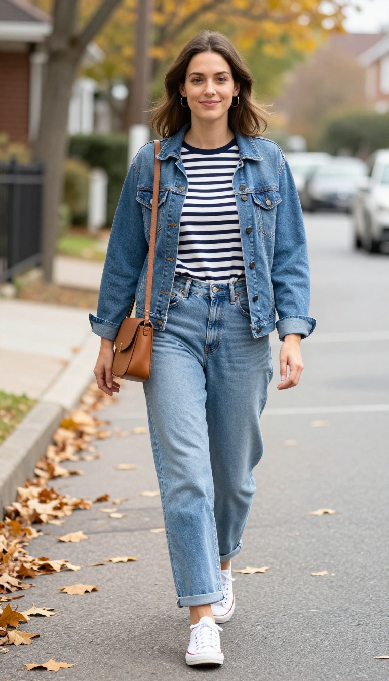 3. Weekend Errands with a Striped Tee and Sneakers