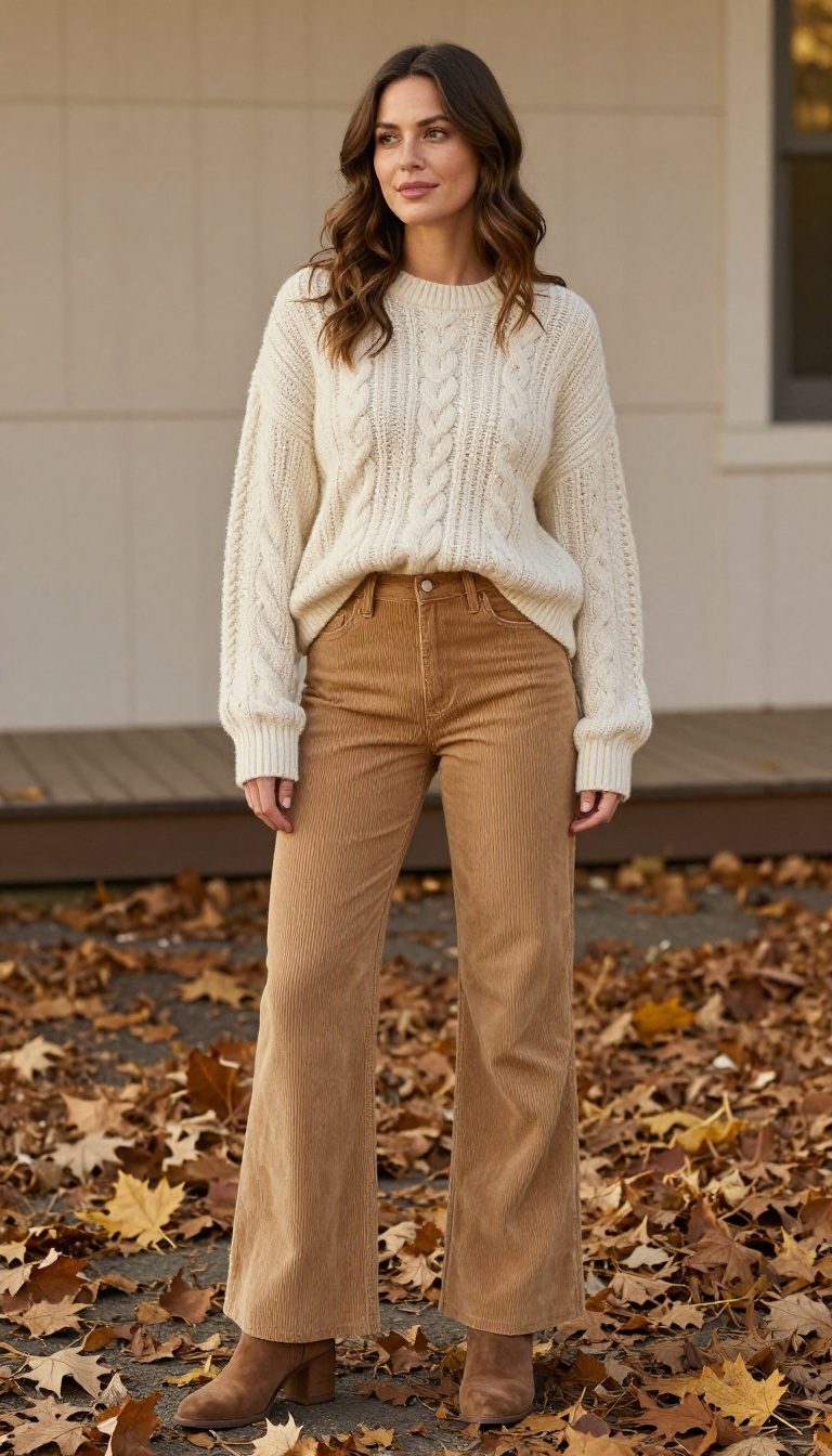 2. Cozy Cable Knit and Corduroy Flares