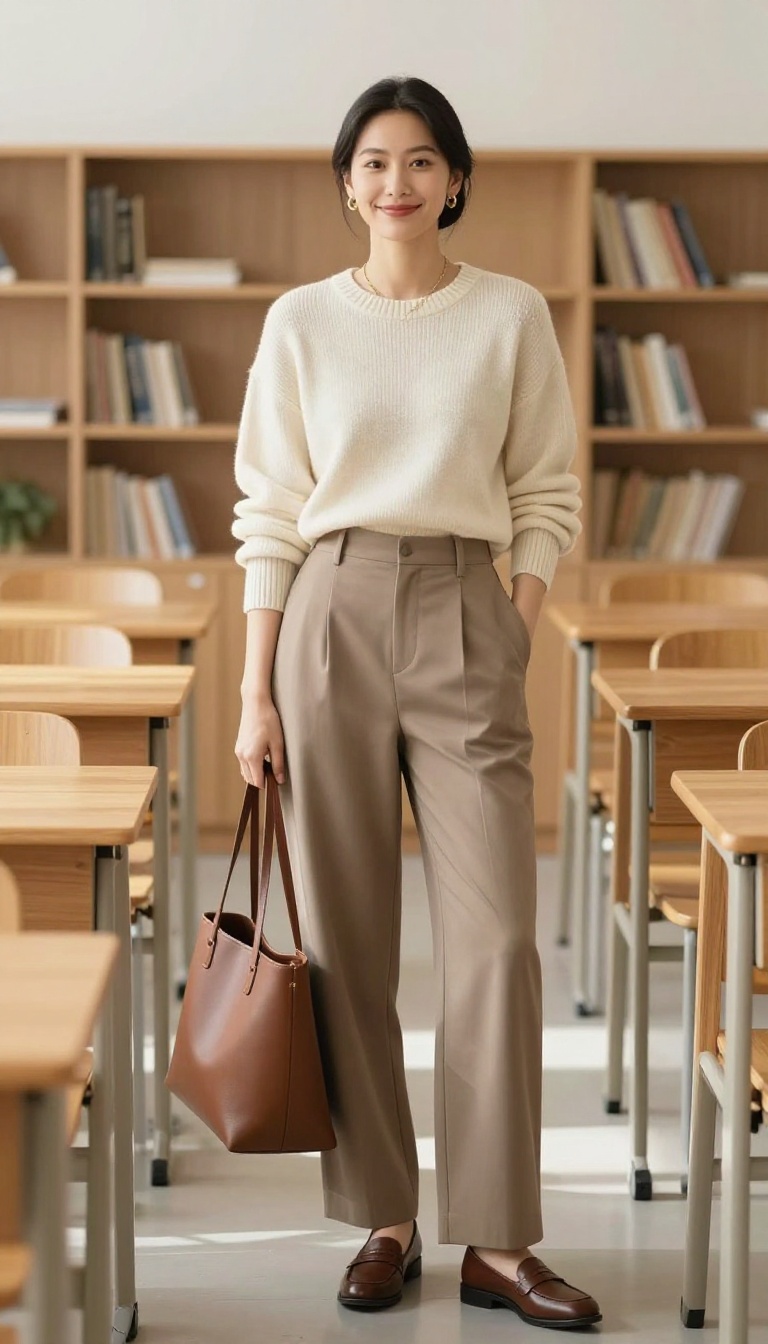 6. The Cashmere Sweater and Wide-Leg Trousers