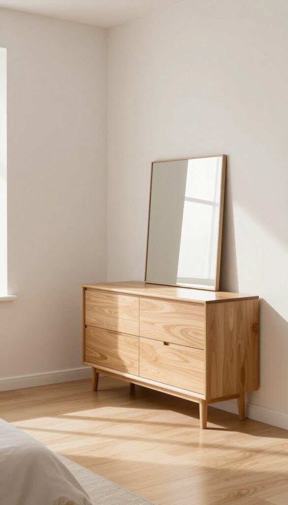 4. Corner Mirror Paired With a Small Dresser idea