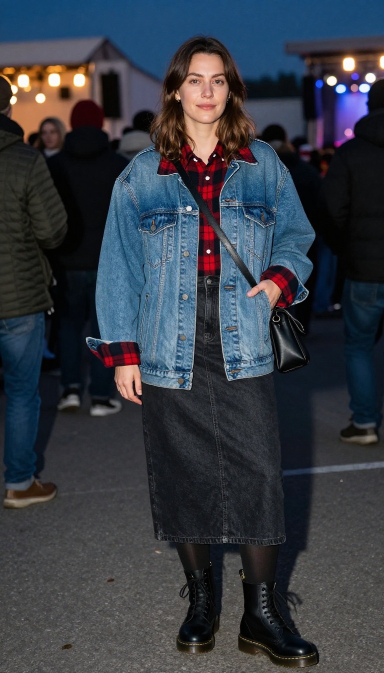 4. Plaid and Denim Mix