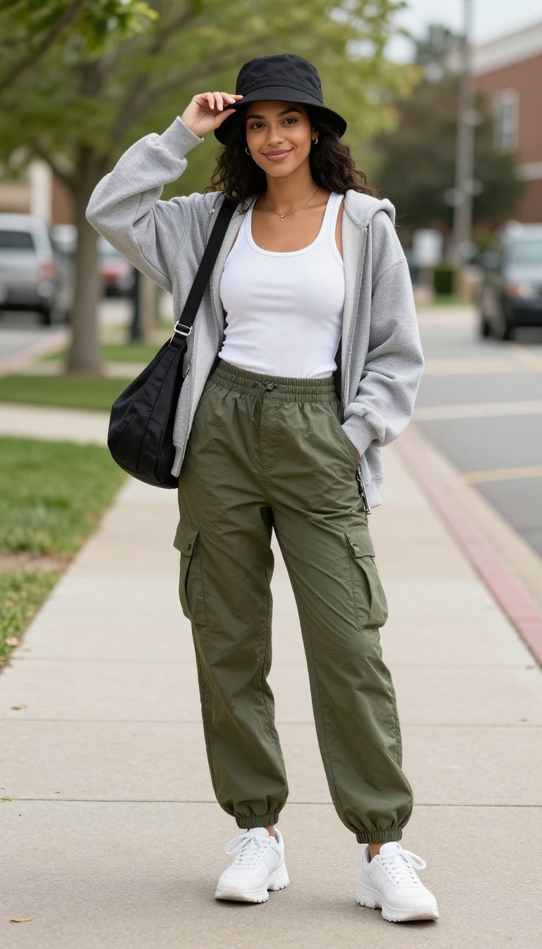 11. Parachute Pants + Fitted Tank + Bucket Hat
