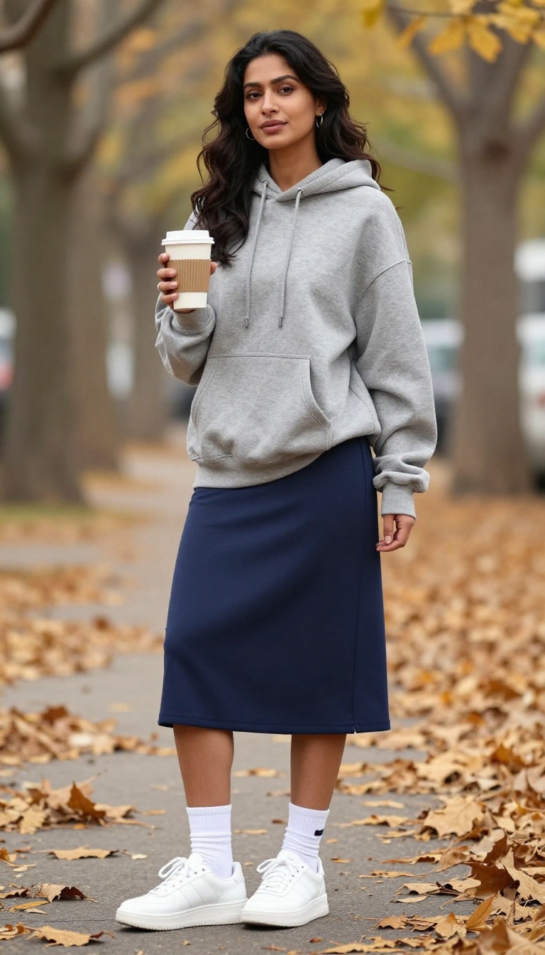 3. Oversized Hoodie with a Pleated Tennis Skirt