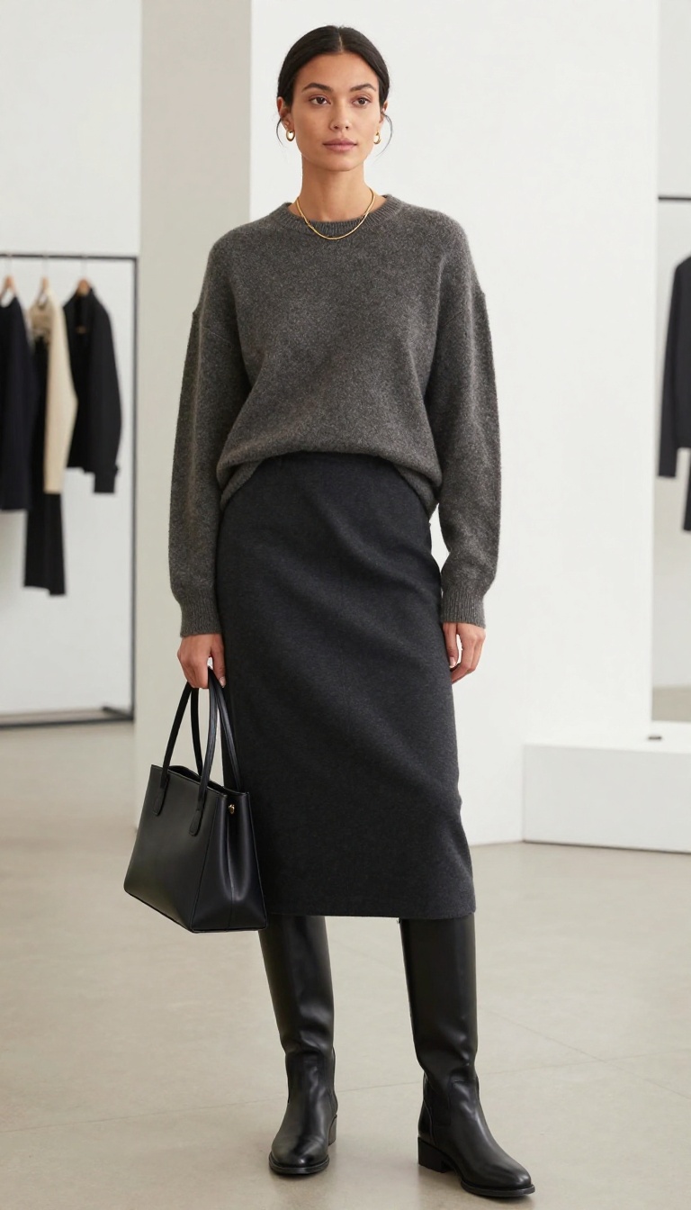 8. Minimalist Chic: Column Skirt and Cashmere Crewneck