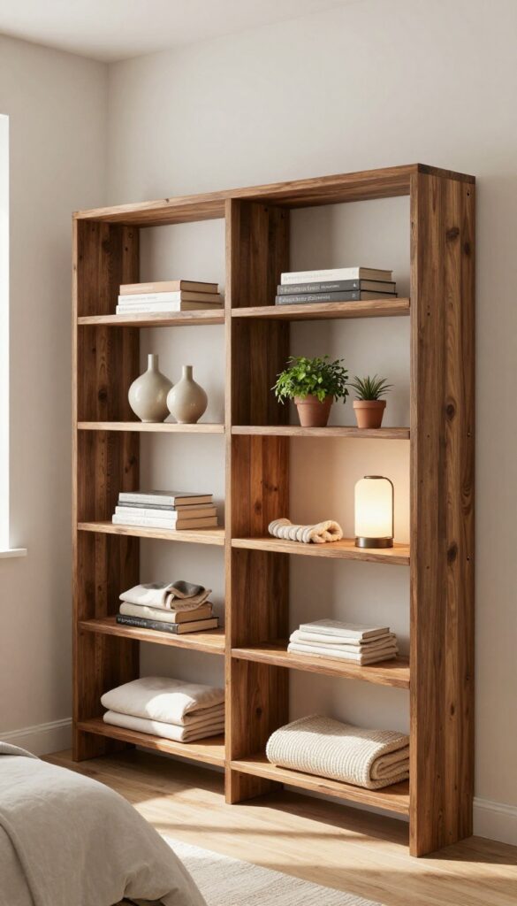 7. Brown Wood Shelving for Warm Storage idea