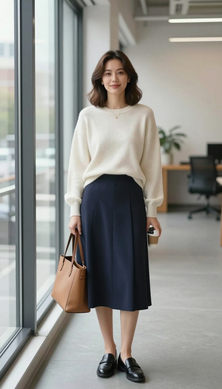 2. Midi Skirt with a Cashmere Sweater