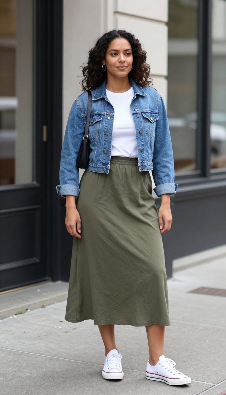 14. Maxi Skirt with a Cropped Denim Jacket