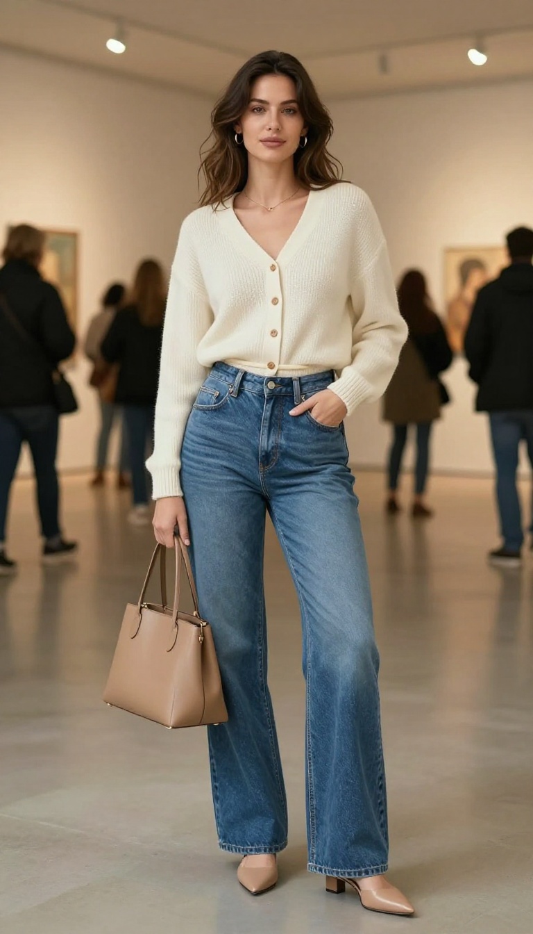 14. Belted Cardigan & Wide-Leg Jeans