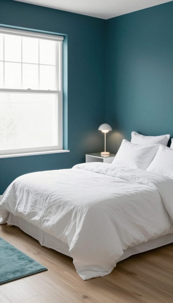 3. Moody Teal With Crisp White Bedding idea
