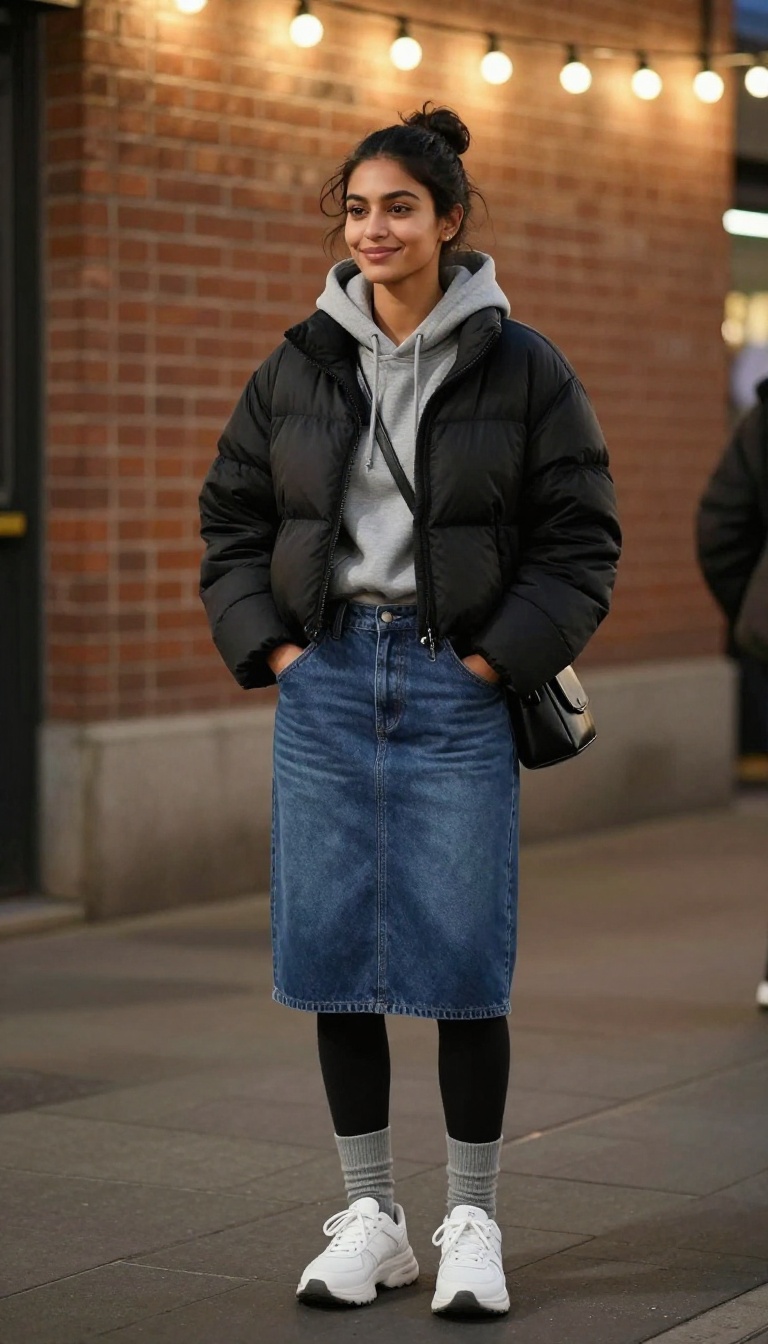 6. Puffer Coat and Sneakers