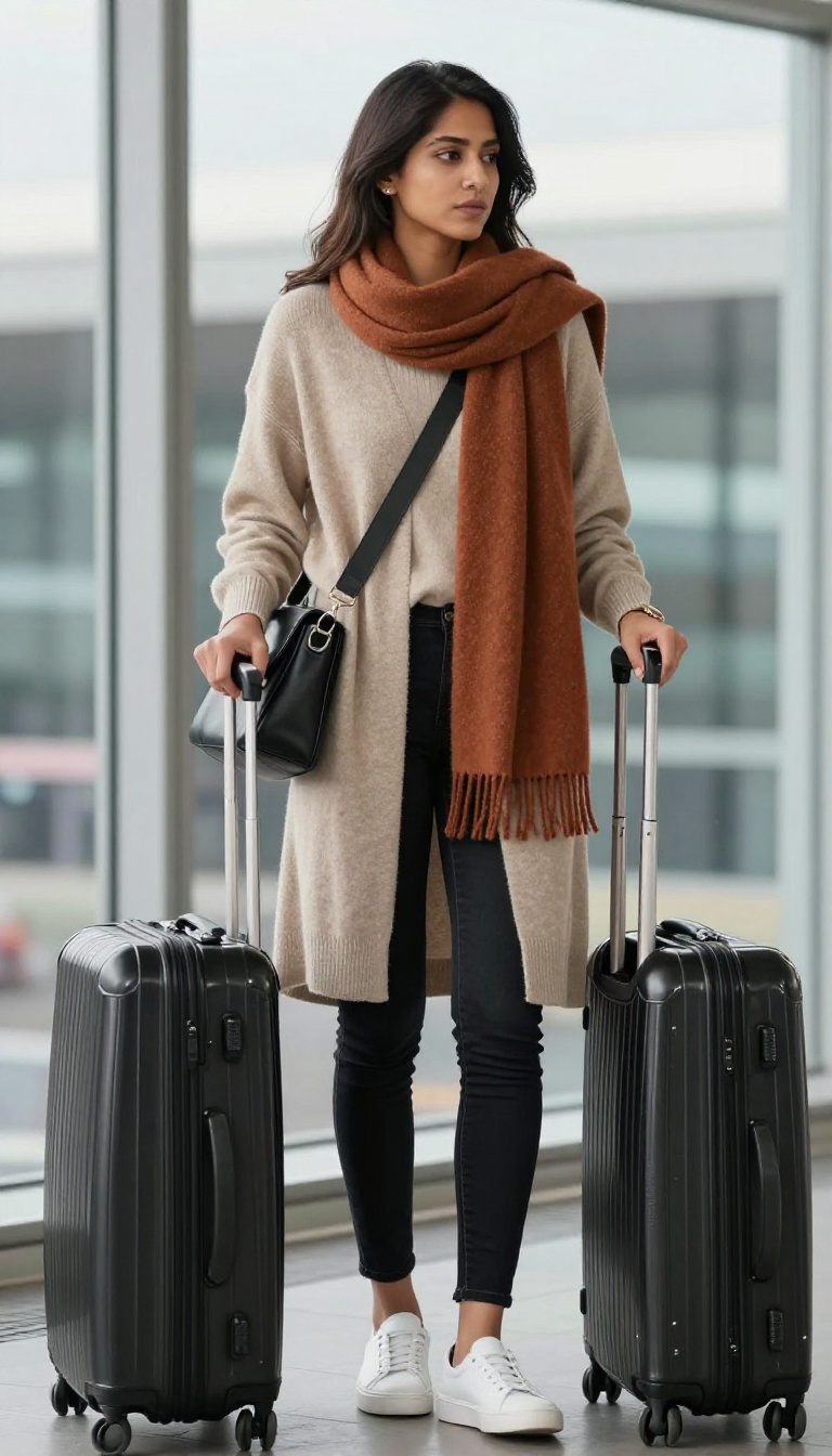 8. Cozy Tunic and Black Leggings-Style Jeans for Travel