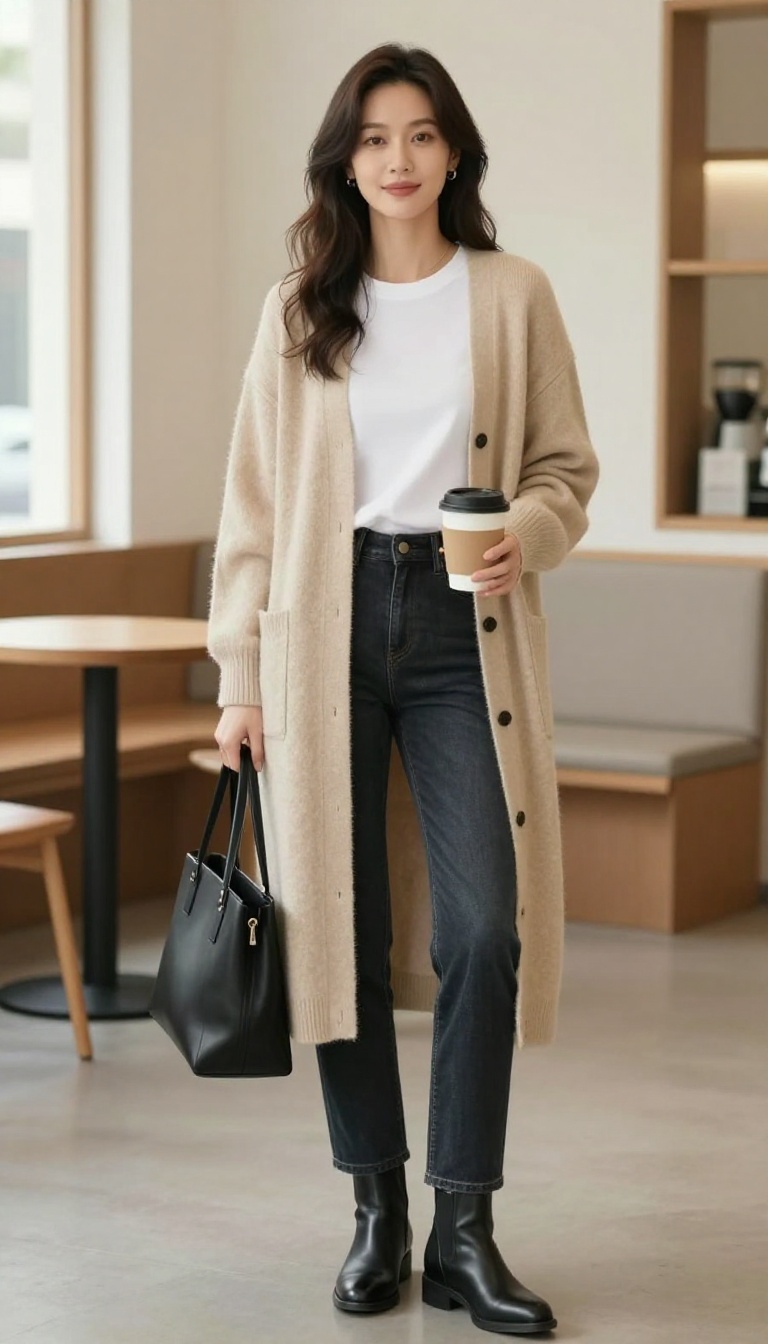11. The Longline Cardigan with Straight-Leg Jeans