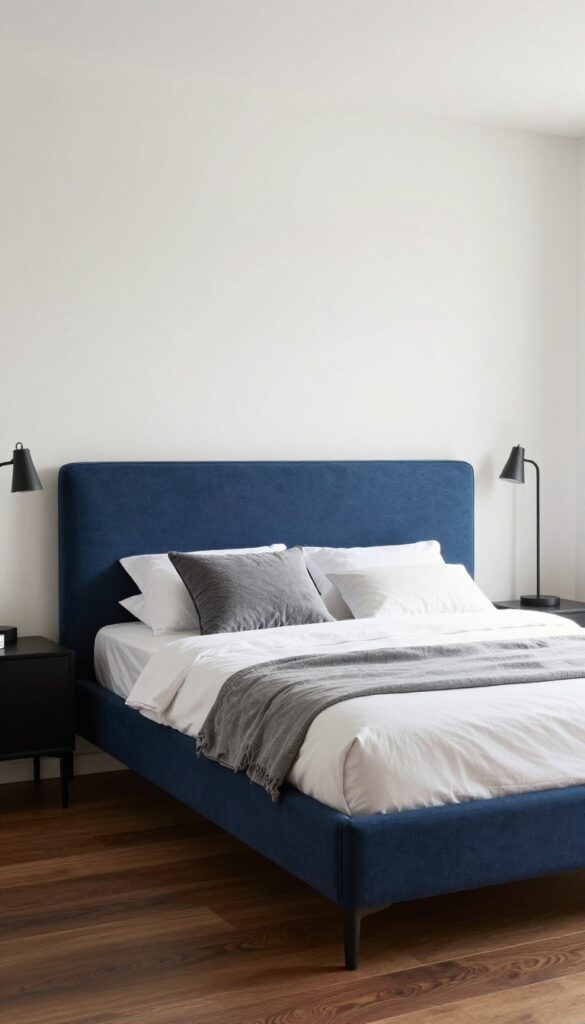 6. Blue Upholstered Headboard With Black Accents idea
