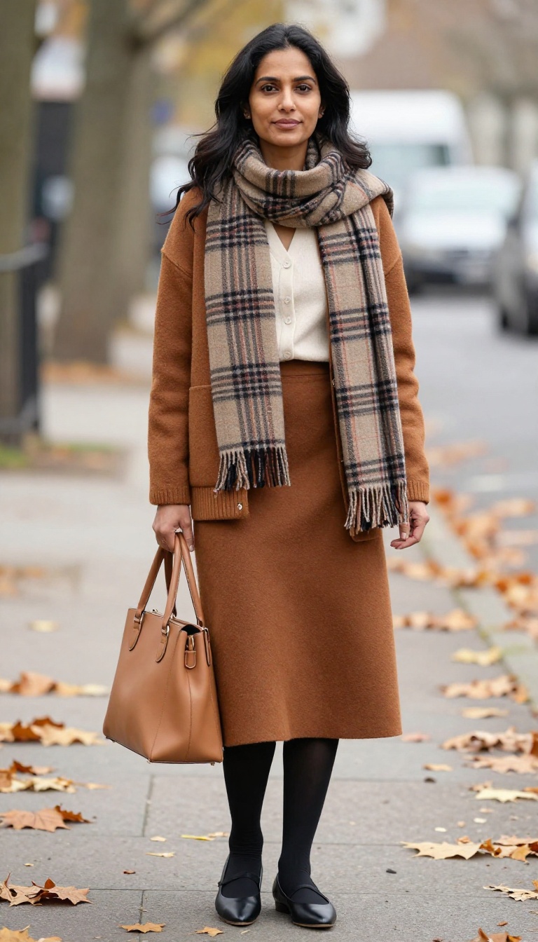 9. Wool Blend Mini + Tights + Cardigan + Ballet Flats