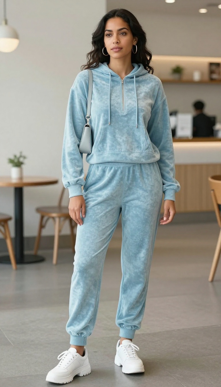 2. Velour Tracksuit + Hoop Earrings + Chunky Trainers