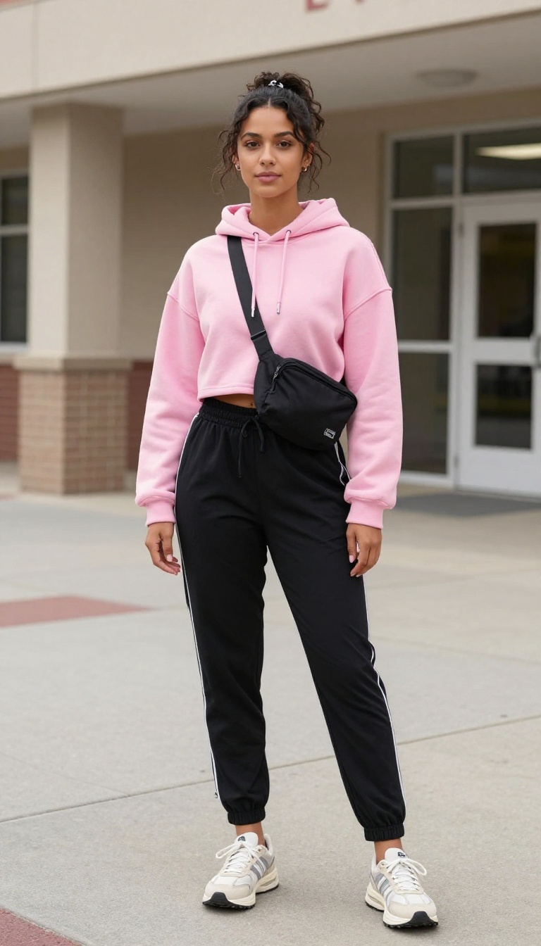 10. Track Pants + Crop Hoodie + Sneakers