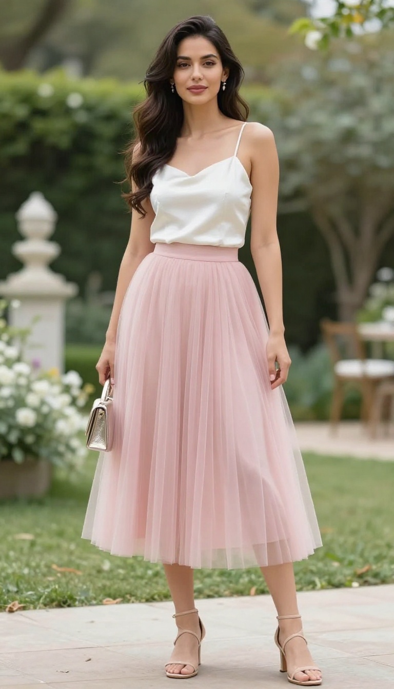 5. Tulle Skirt + Satin Camisole + Strappy Sandals