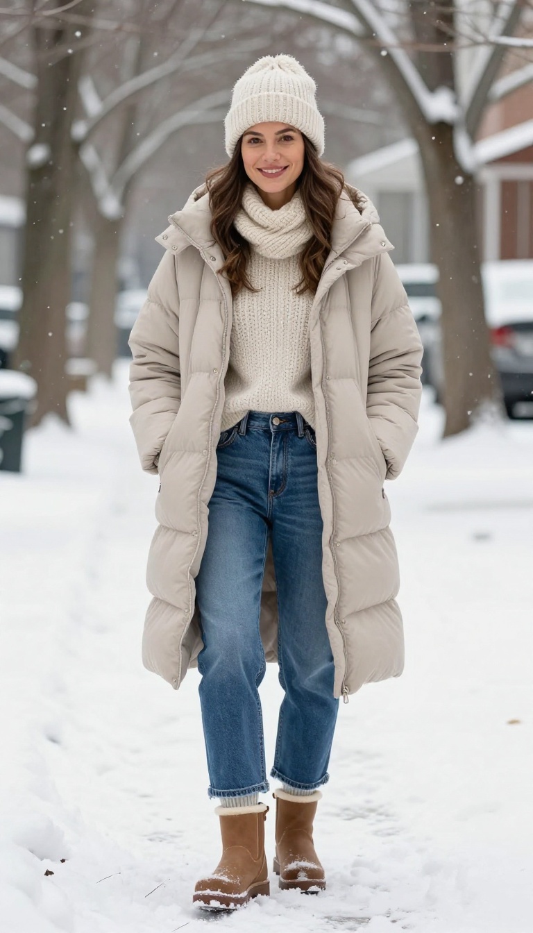 8. Mom Jeans and Snow Boots for Snowy Days