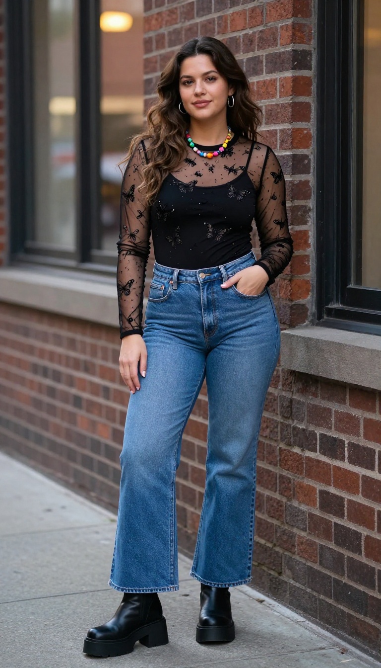 6. Butterfly Top and Flared Jeans