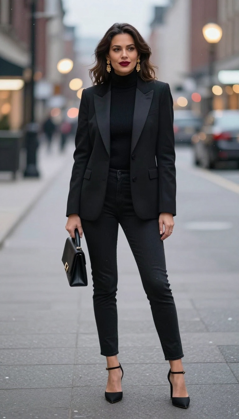 13. Black Jeans + Tuxedo Blazer + Heels