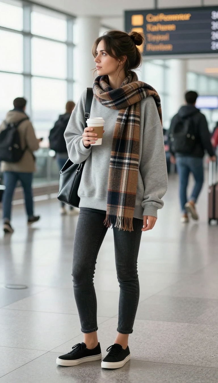 6. Travel-Ready: Oversized Sweatshirt and Dark Wash Jeggings