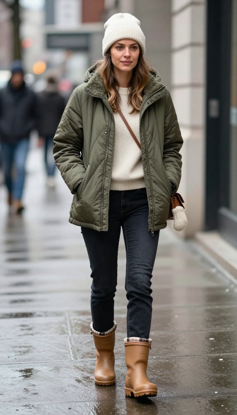 11. Layered Jeans and Duck Boots for Wet Winter Weather
