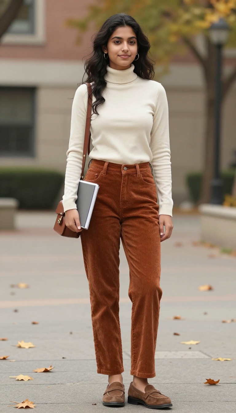 7. Turtleneck and Corduroy Pants