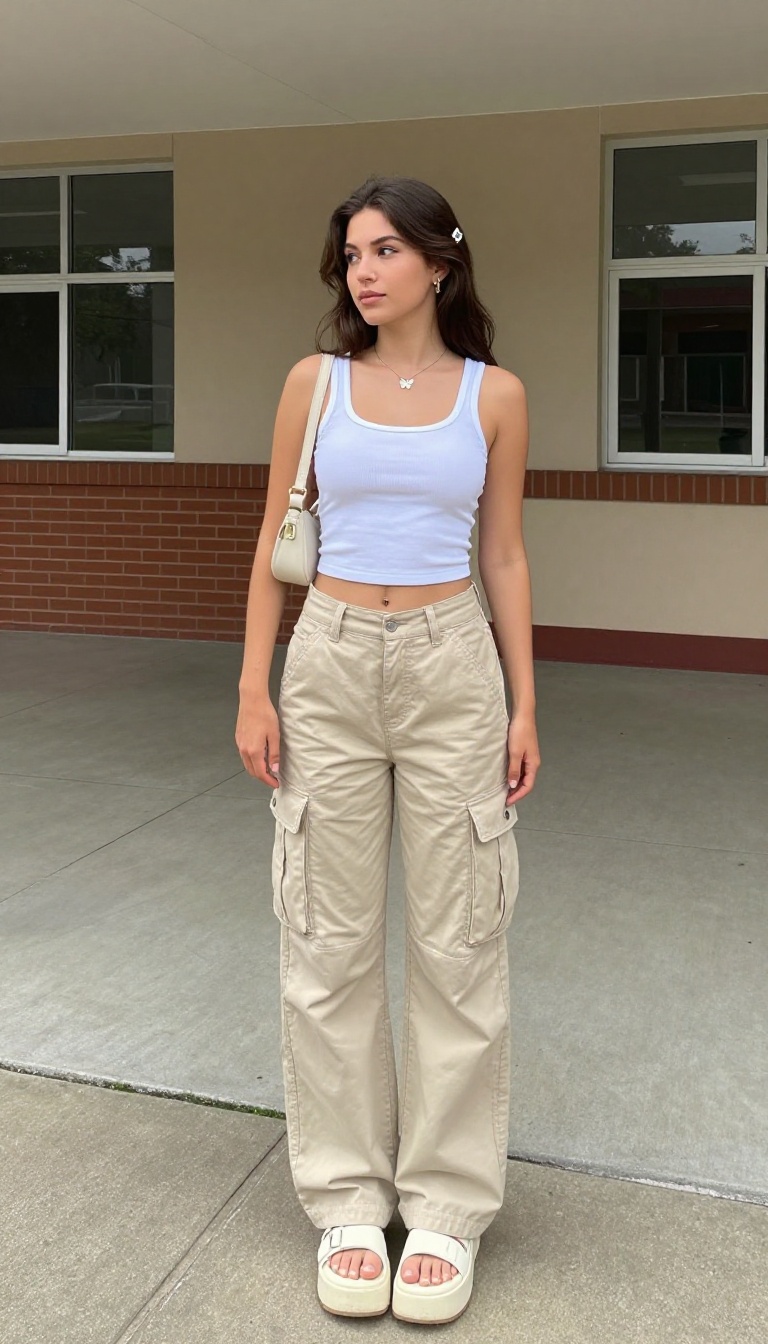 3. Cargo Pants and a Cropped Tank