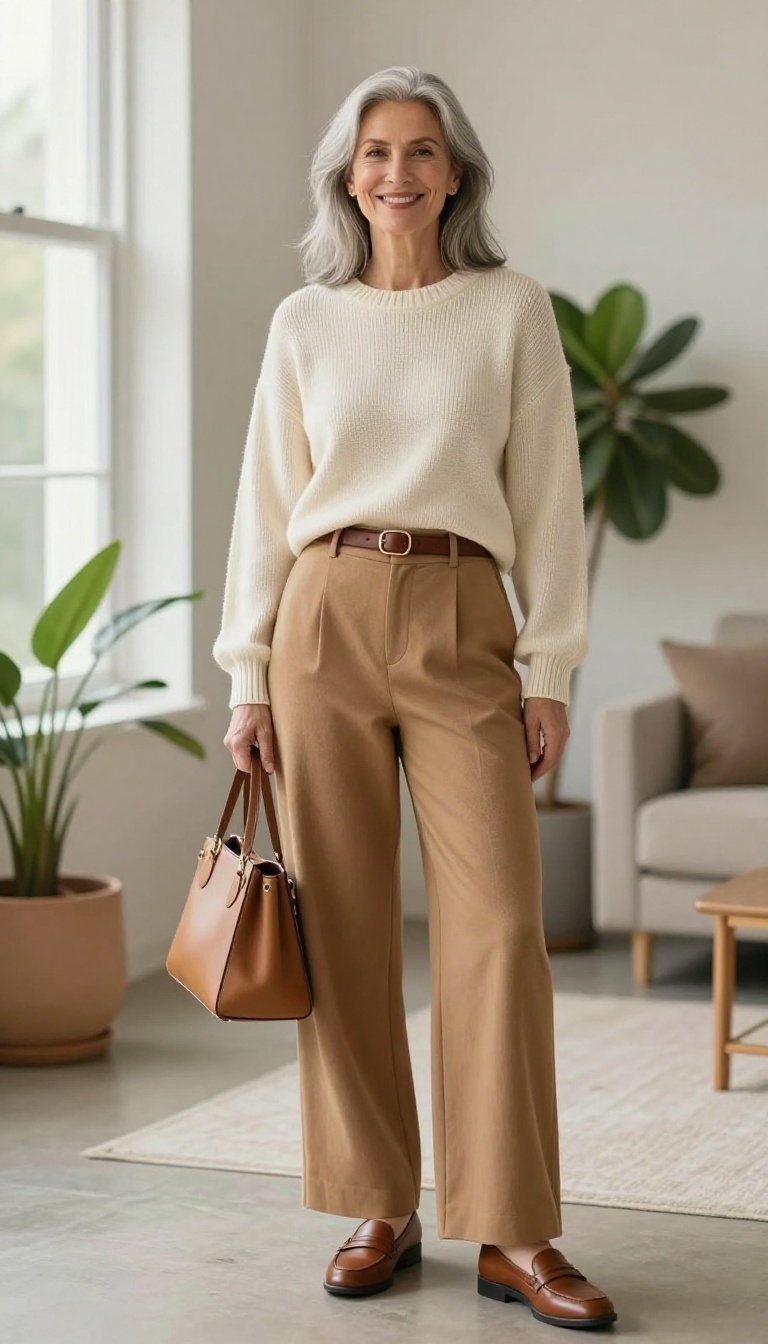 7. High-Waisted Trousers & Cropped Sweater