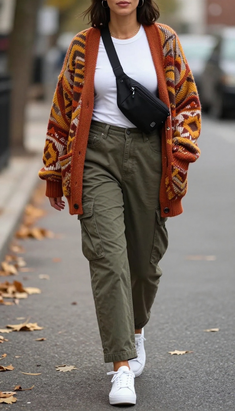 9. Cargo Pants and a Baby Tee with a Cardigan