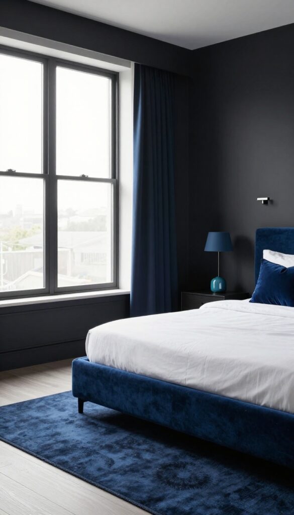 5. Moody Black Walls With Soft Blue Accents idea