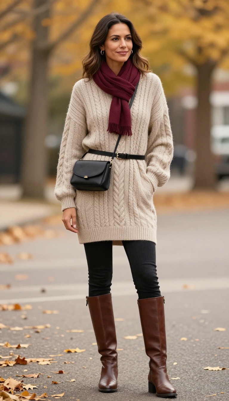 9. Black Jeans and a Chunky Knit Dress for Layering