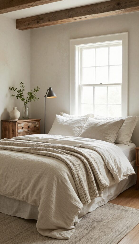 2. Neutral Layered Bedding That Feels Lived-In idea