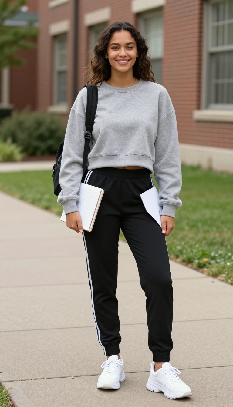 9. Track Pants + Cropped Sweatshirt + Mini Backpack