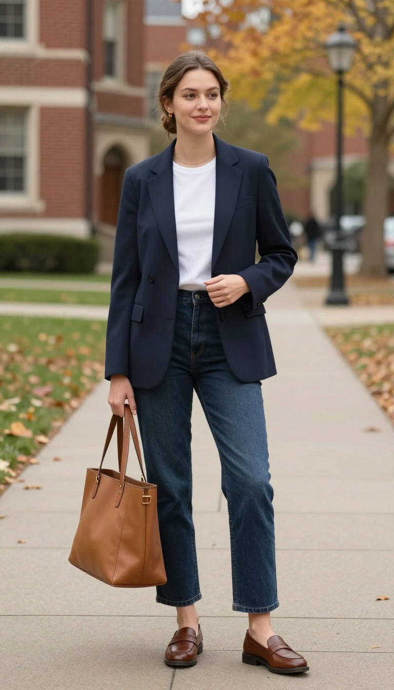 1. Classic Blazer and Straight-Leg Jeans