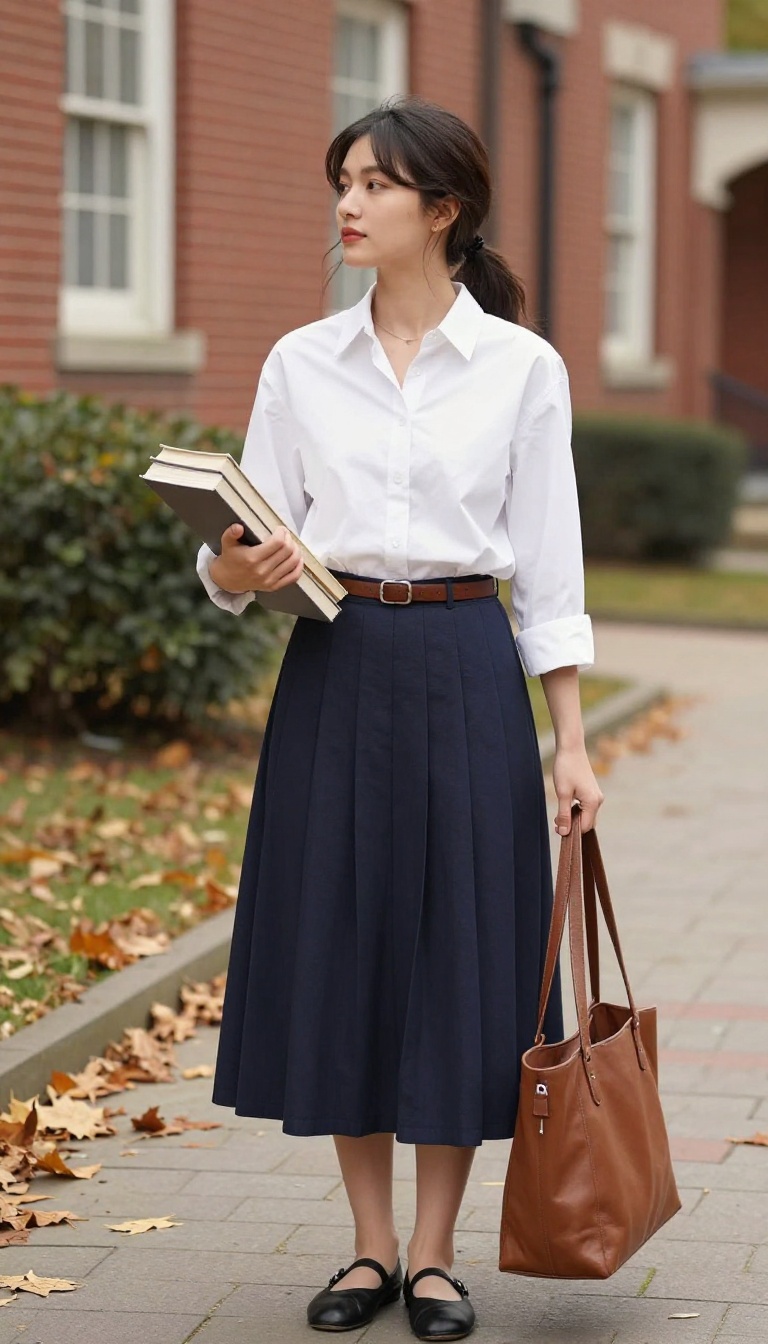 3. The Button-Down and Midi Skirt