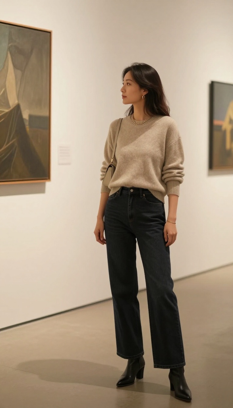 7. Cashmere Sweater and Wide-Leg Jeans