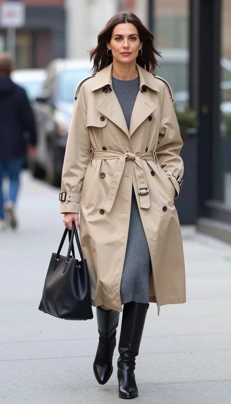 11. Knit Skirt with a Belted Trench Coat