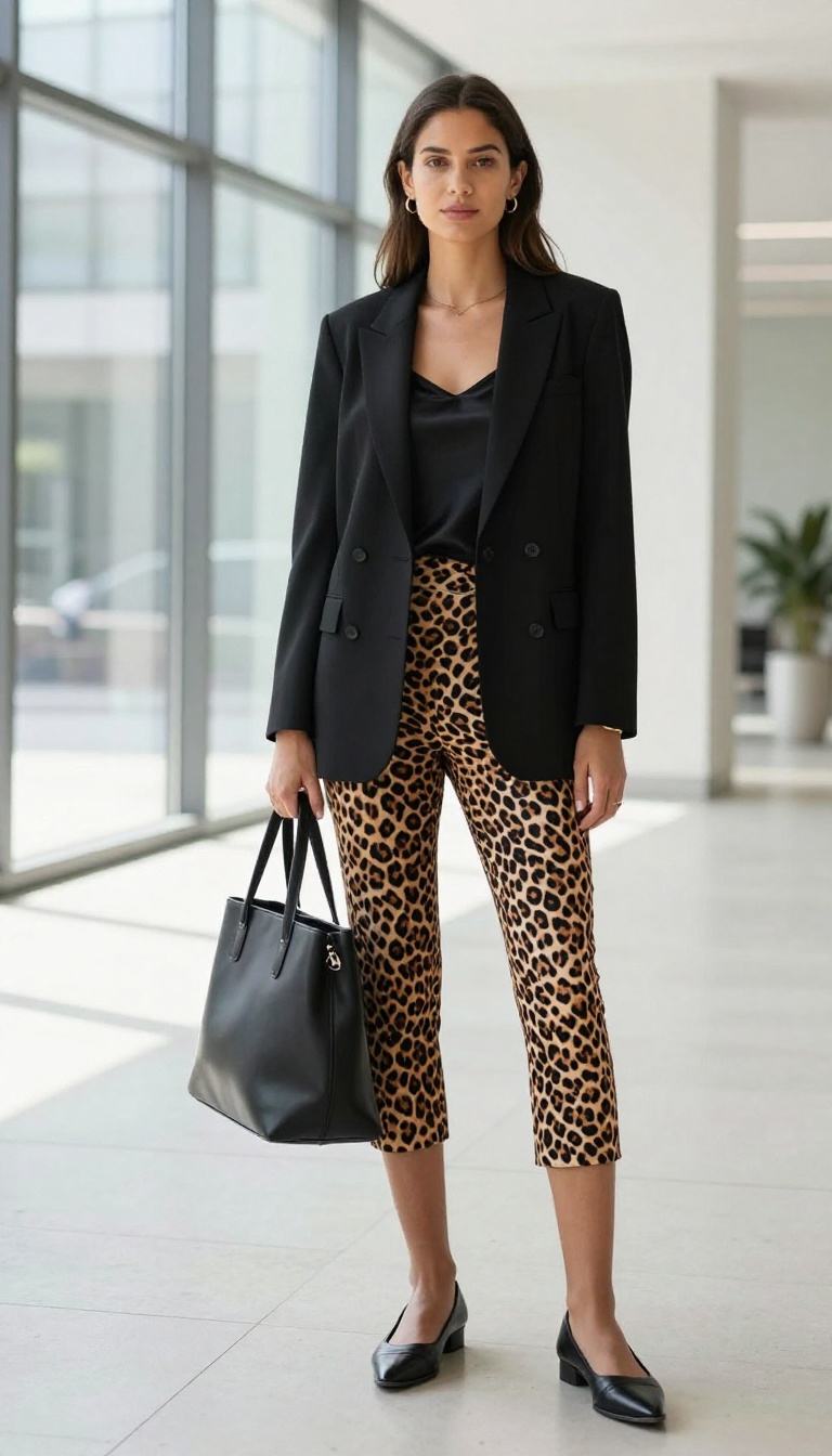 2. Black Blazer and Leopard Pencil Skirt for Work