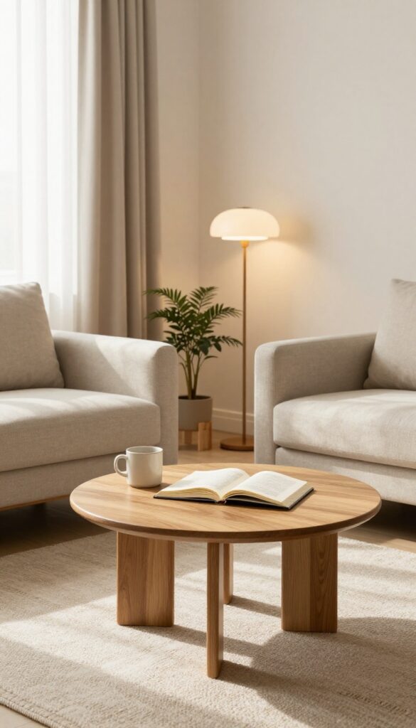 Two accent chairs and a small round table forming a cozy bedroom coffee lounge corner with a rug, lamp, and plant in bright natural light